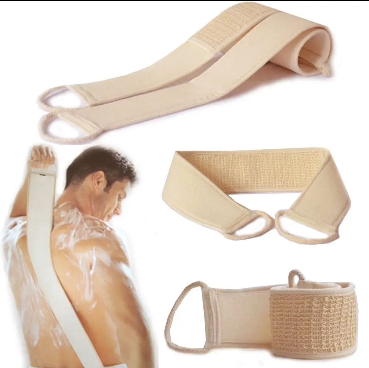 Soft Exfoliating Natural Loofah Back Strap Scrubber