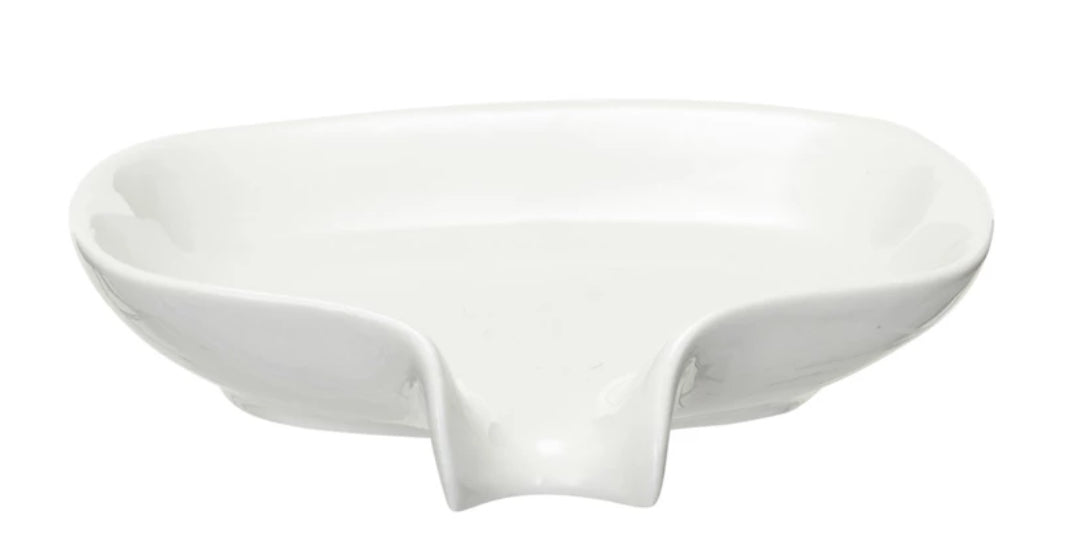 Jabonera de gres con boquilla antigoteo en blanco
