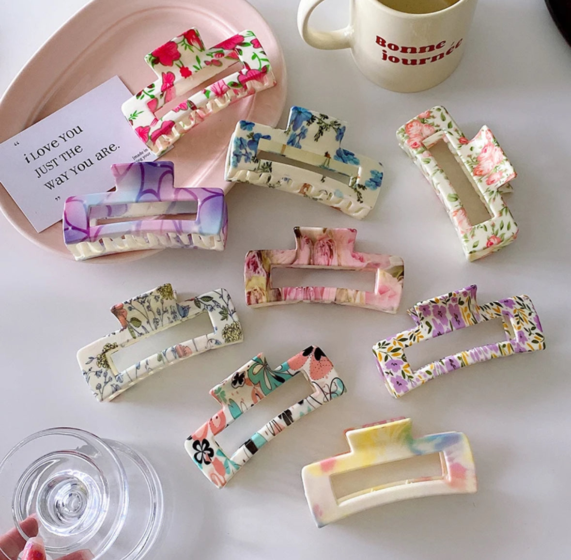 Acetate Floral Print Claw Clip