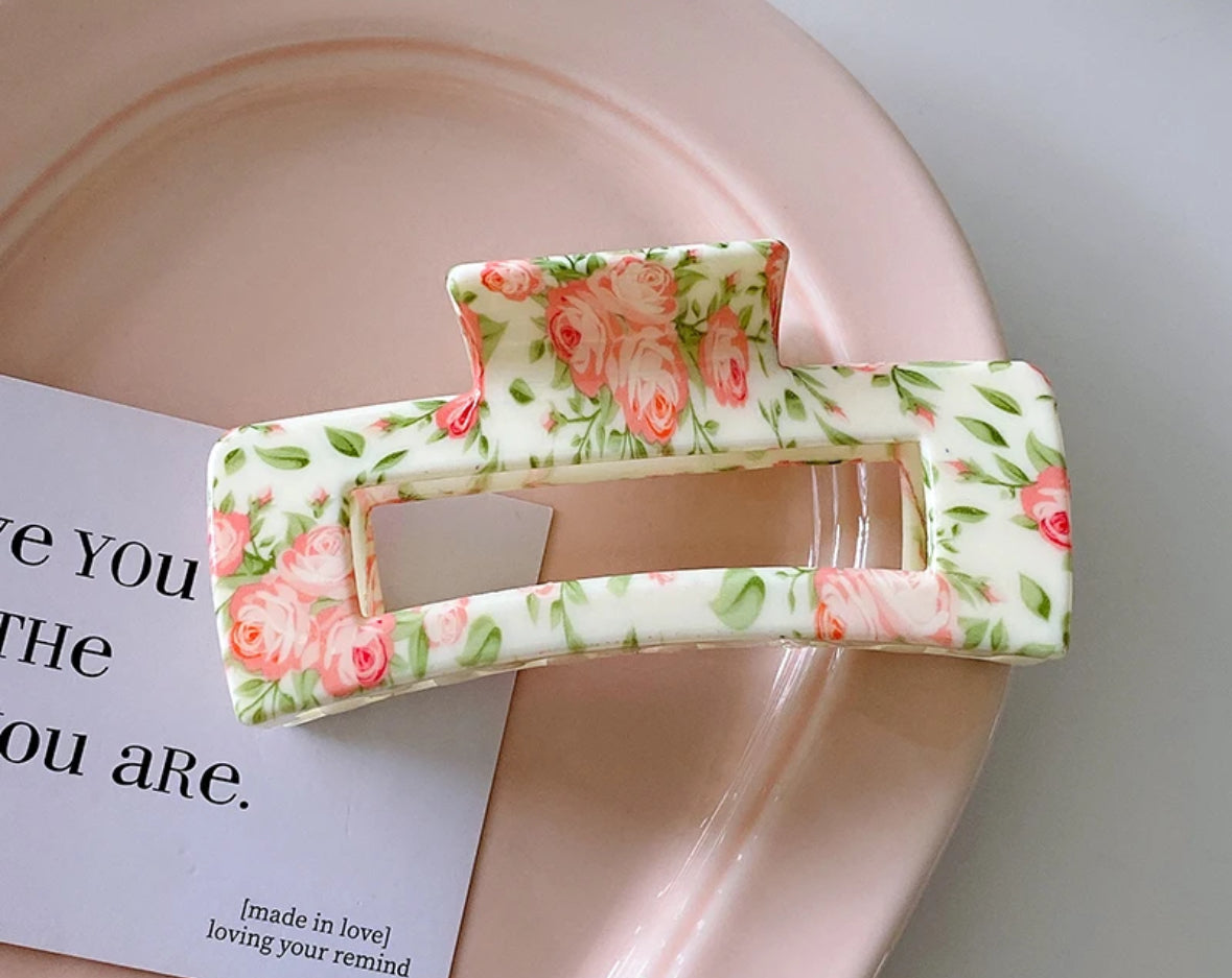 Acetate Floral Print Claw Clip