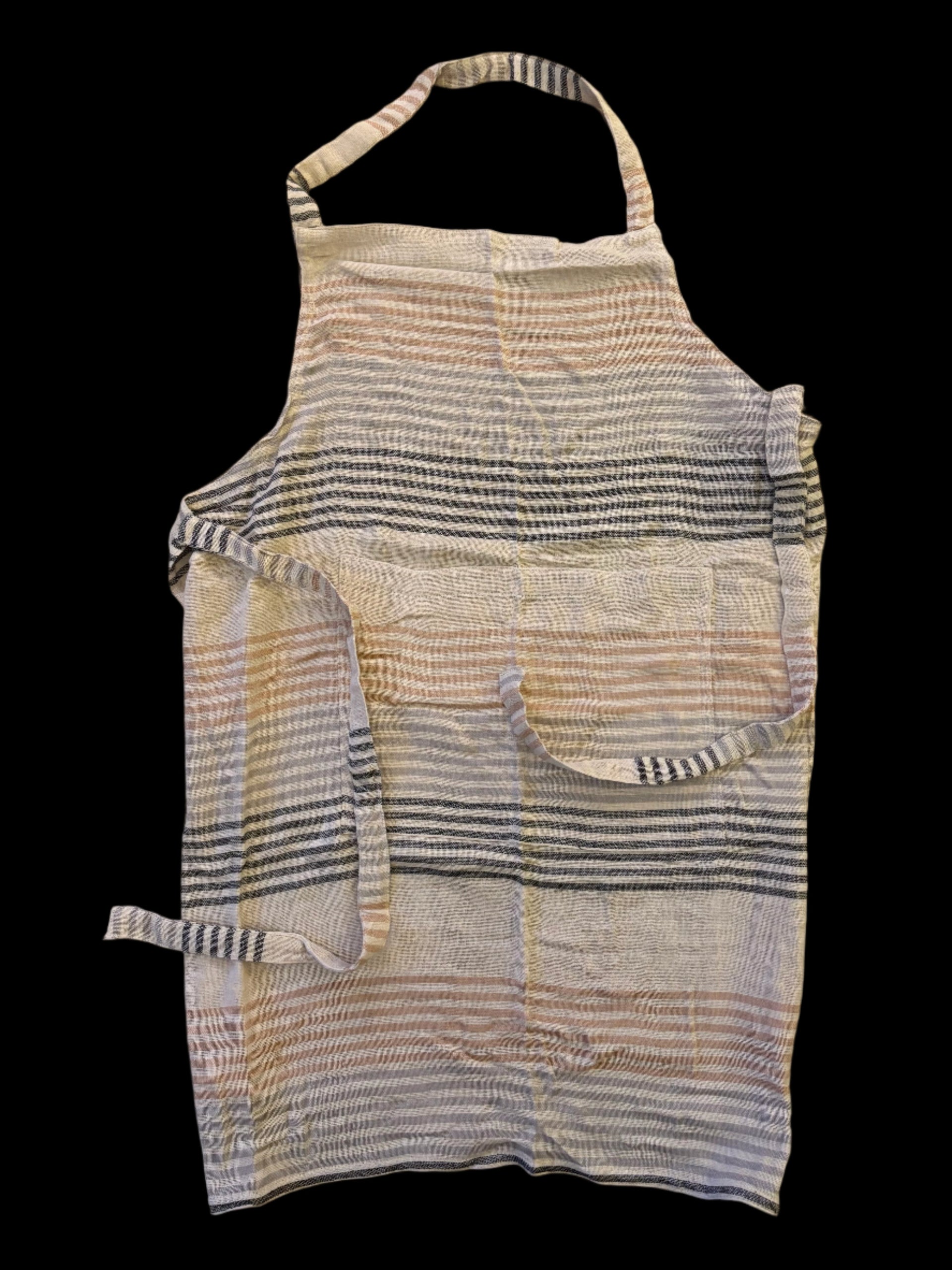 32''x28'' Cotton Apron with Grey, Black & Gold Stripe