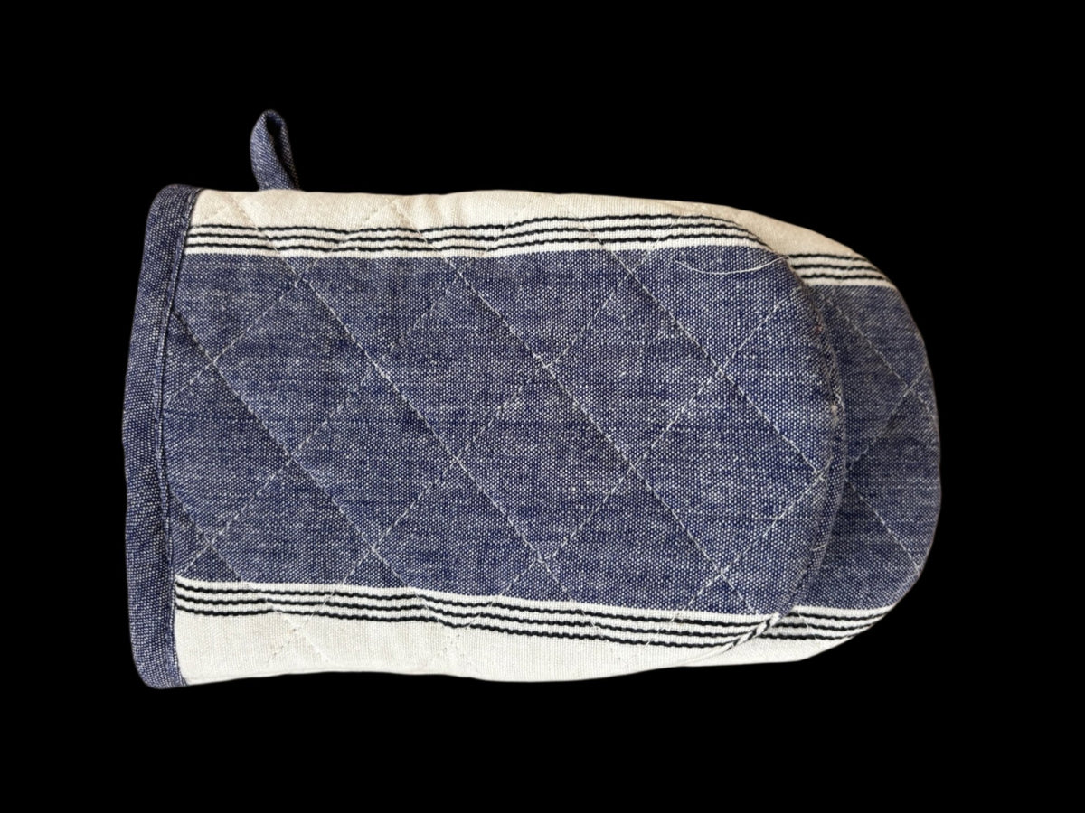 100% Cotton Blue Stripped Oven Mitt - Bumble & Bleat Soapery