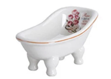 White Ceramic Clawfoot Bathtub Soap dish with Flowers
