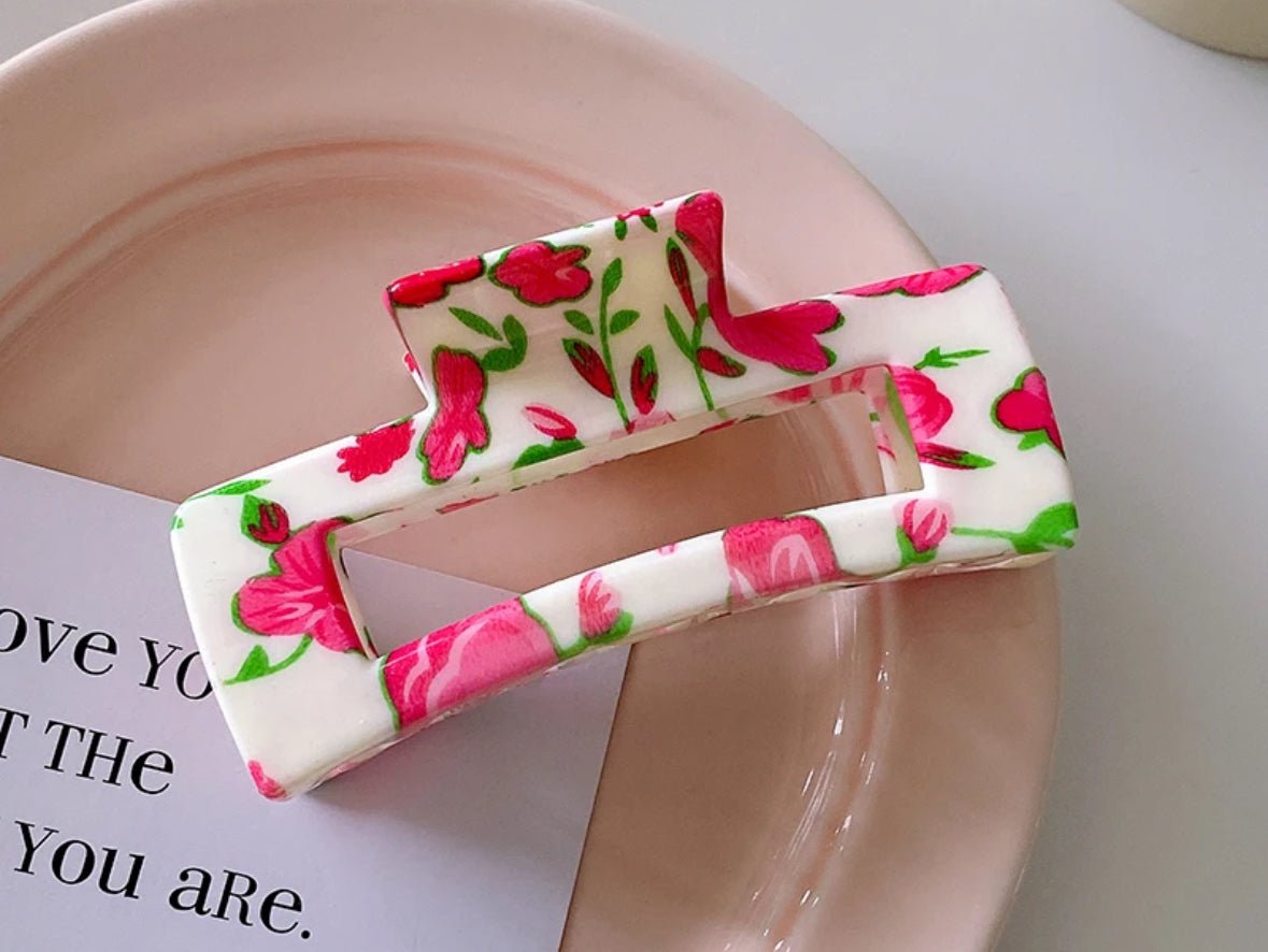 Acetate Floral Print Claw Clip - Bumble & Bleat Soapery