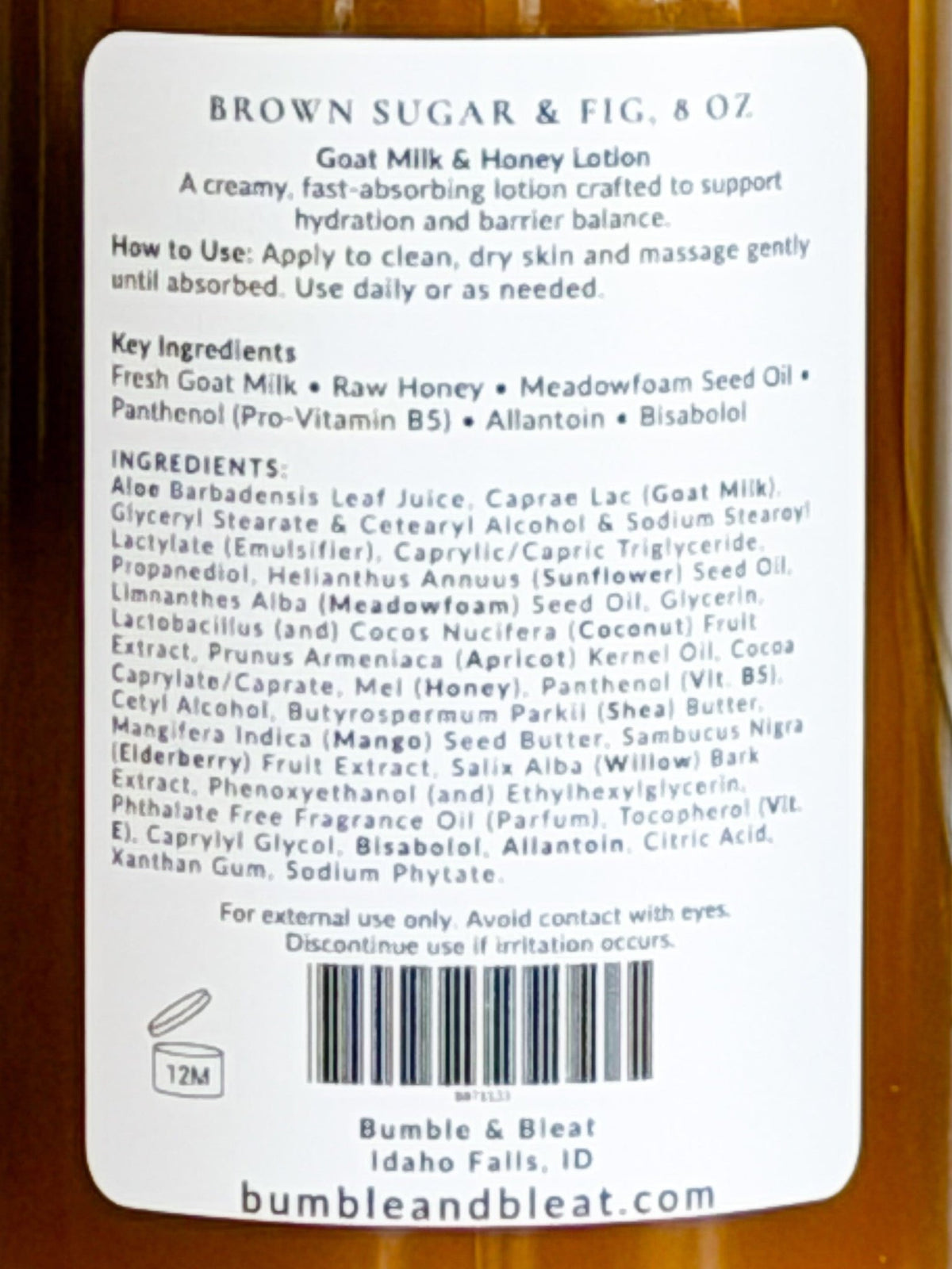 Brown Sugar & Fig Goat Milk & Honey Lotion – Hydrating Lotion for Dry Skin - Bumble & Bleat Soapery