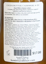 Cocoa Butter Cashmere Goat Milk and Honey Lotion - Bumble & Bleat Soapery