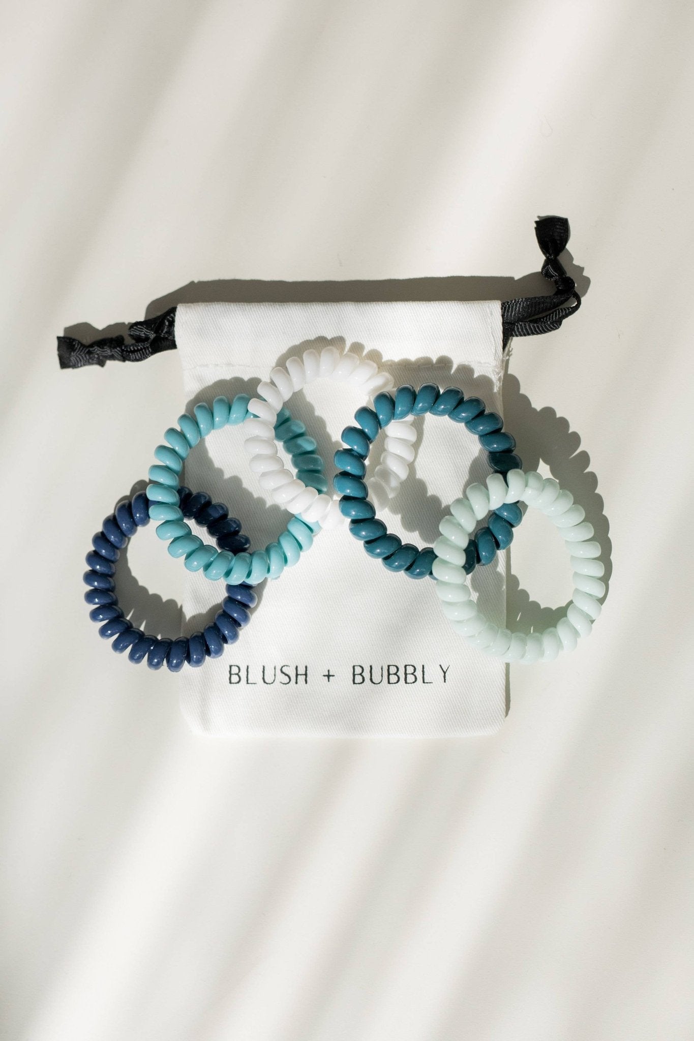 Coil Hair Tie Set of 5, Gloss Hair Coils, Shades of Blue - Bumble & Bleat Soapery