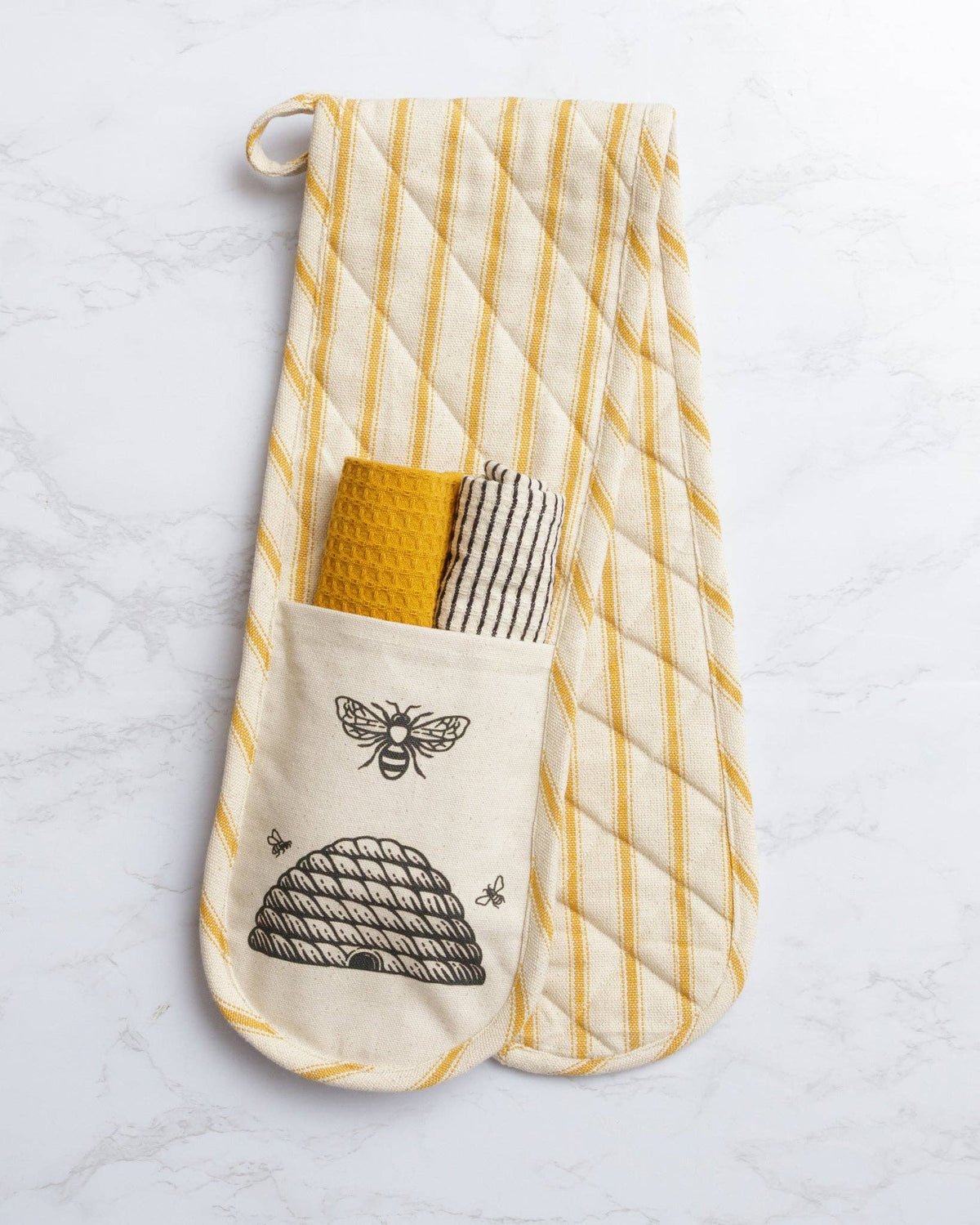 Double Oven Mitt Gift Set With Dish Cloths - Bee (SET) - Bumble & Bleat Soapery