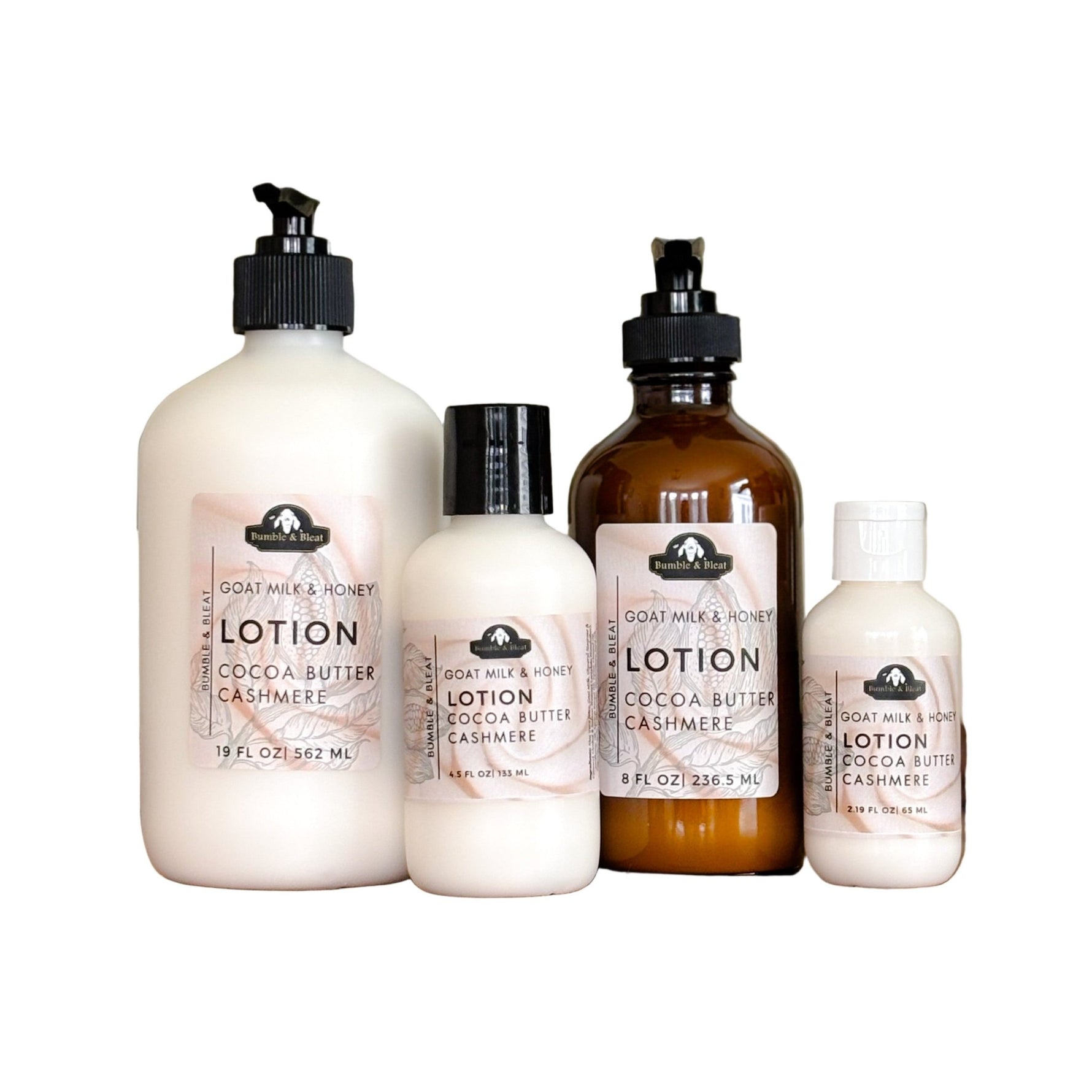 Cocoa Butter Cashmere Goat Milk Lotion hydrating variant sizes - Bumble & Bleat Soapery