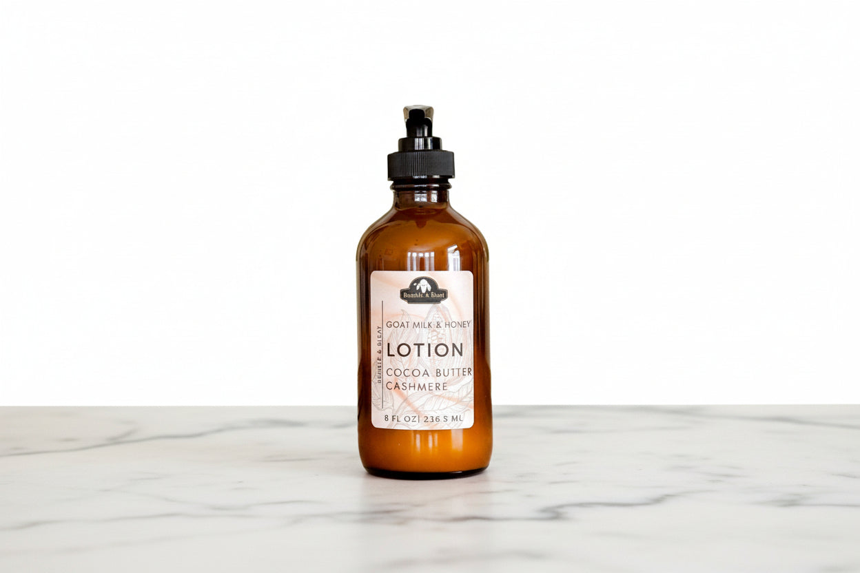 Goat milk & honey body lotion in cocoa butter cashmere scent for soft, hydrated skin