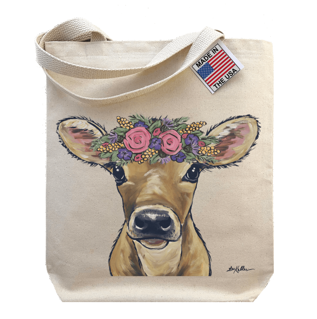 Gusseted Tote Bag, Cow Tote Bag 'Bambi', Cow Lover Gifts - Bumble & Bleat Soapery