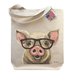 Gusseted Tote Bag, Pig Tote Bag 'Posey' with glasses, - Bumble & Bleat Soapery