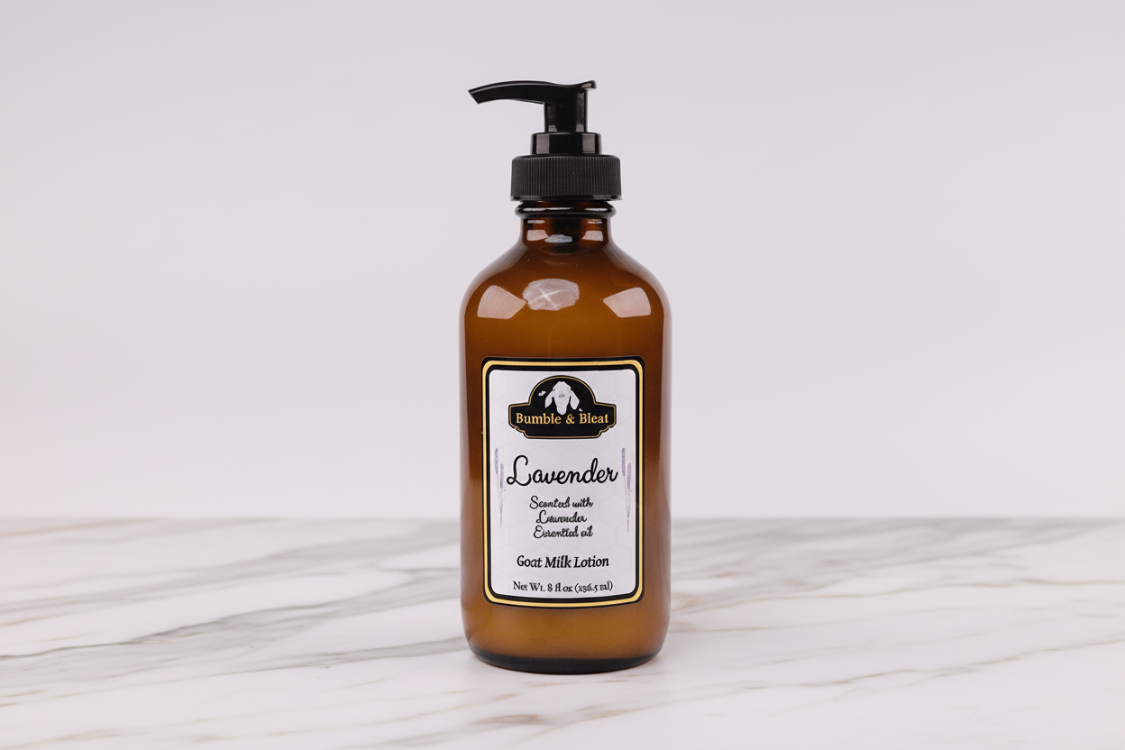Lavender Goat Milk and Honey body Lotion hyrating nourishing calming scented wiith lavender essential oil - Bumble & Bleat Soapery