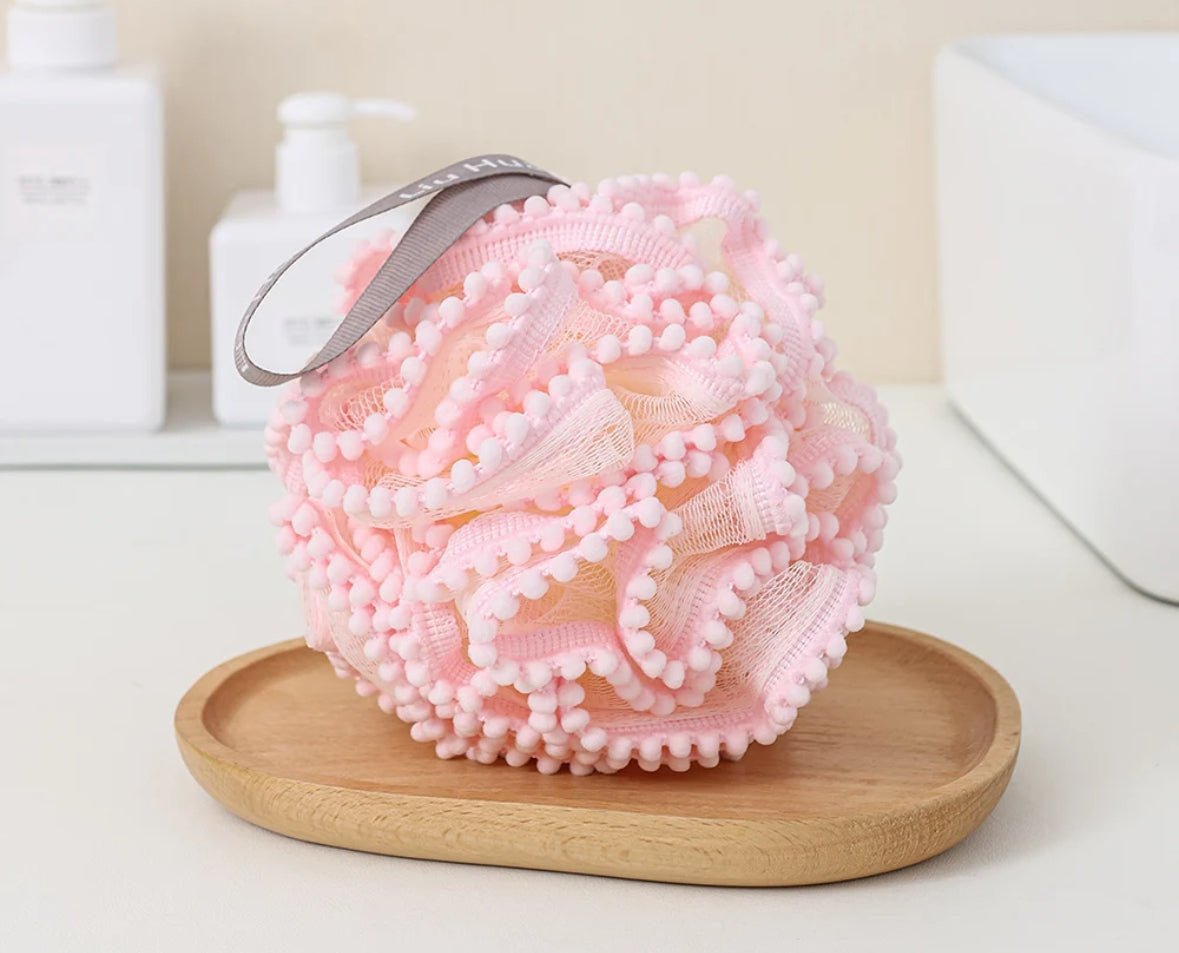 Loofah Pouf with Pom Pom Trim - Bumble & Bleat Soapery