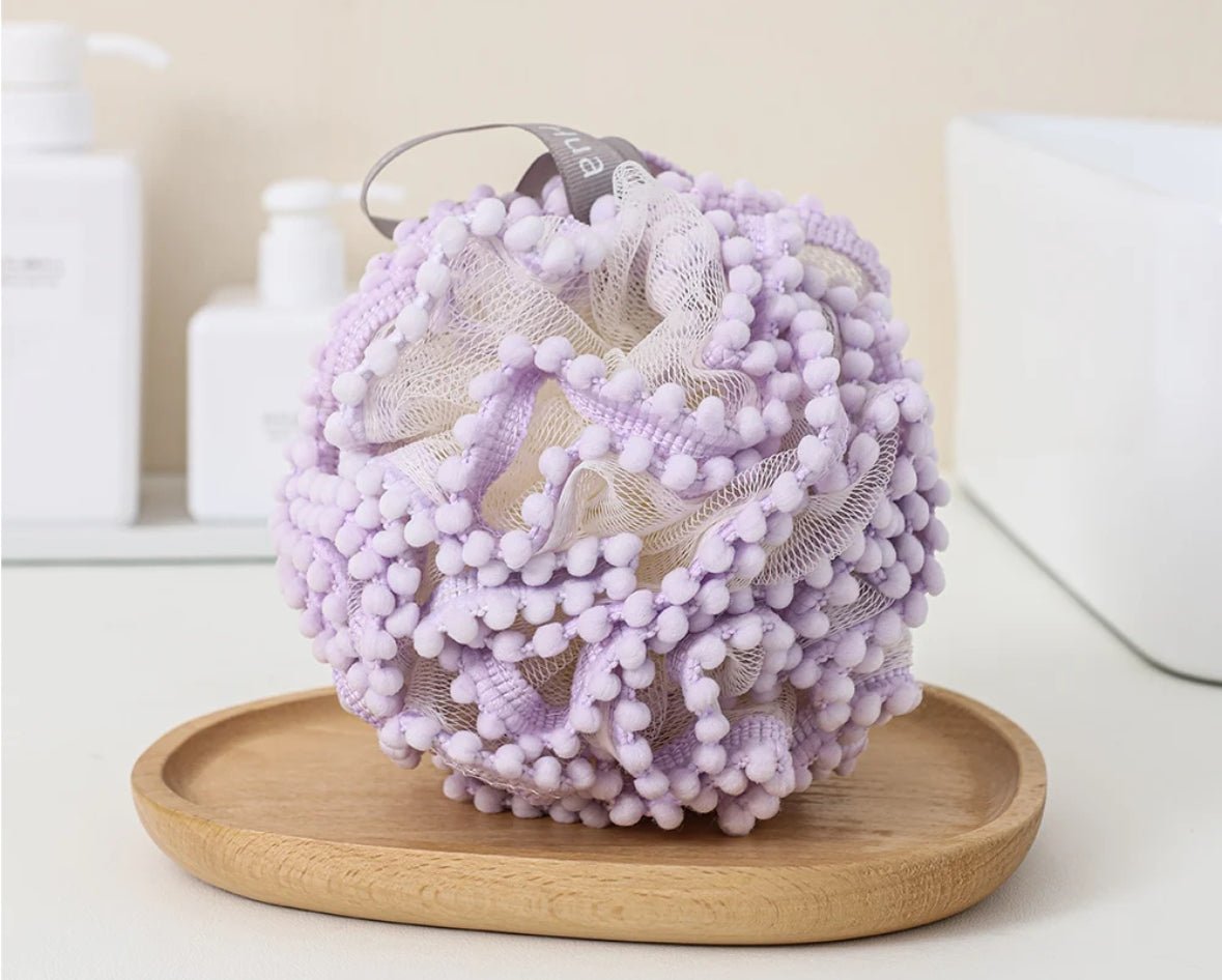 Loofah Pouf with Pom Pom Trim - Bumble & Bleat Soapery