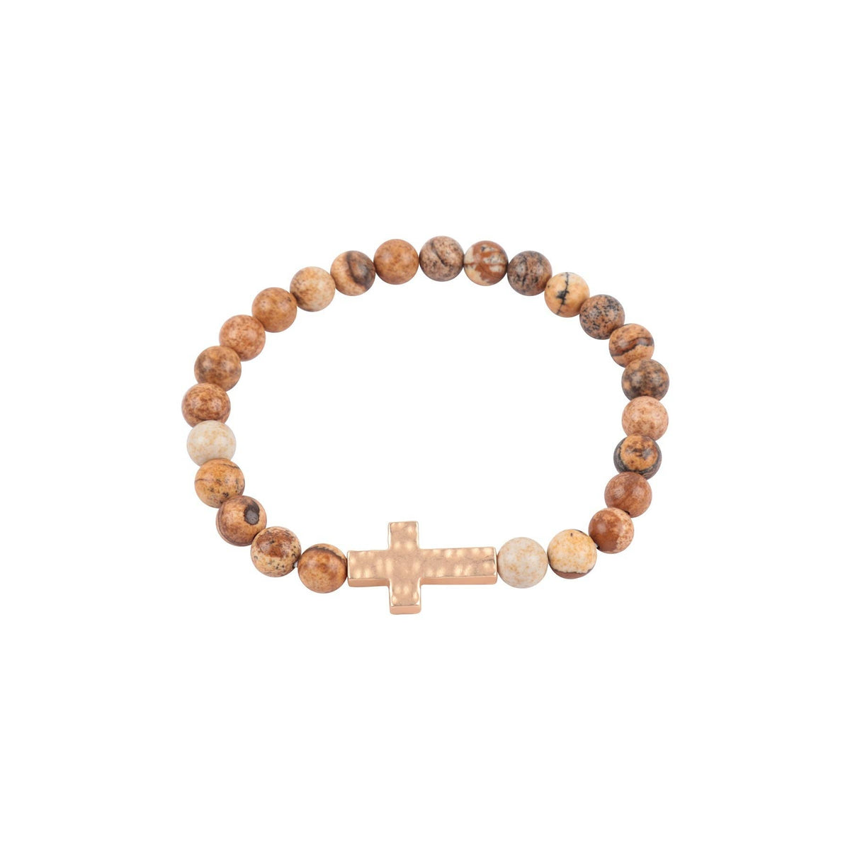NATURAL STONE CROSS HAMMERED STRETCH BRACELET - Bumble & Bleat Soapery