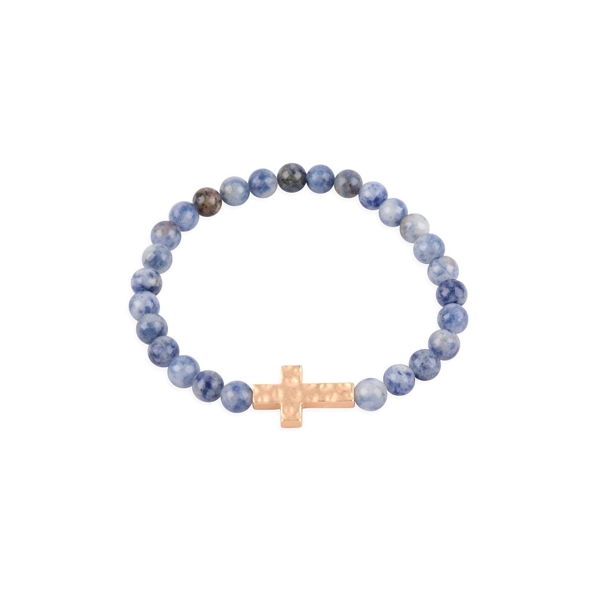 NATURAL STONE CROSS HAMMERED STRETCH BRACELET - Bumble & Bleat Soapery