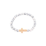NATURAL STONE CROSS HAMMERED STRETCH BRACELET - Bumble & Bleat Soapery