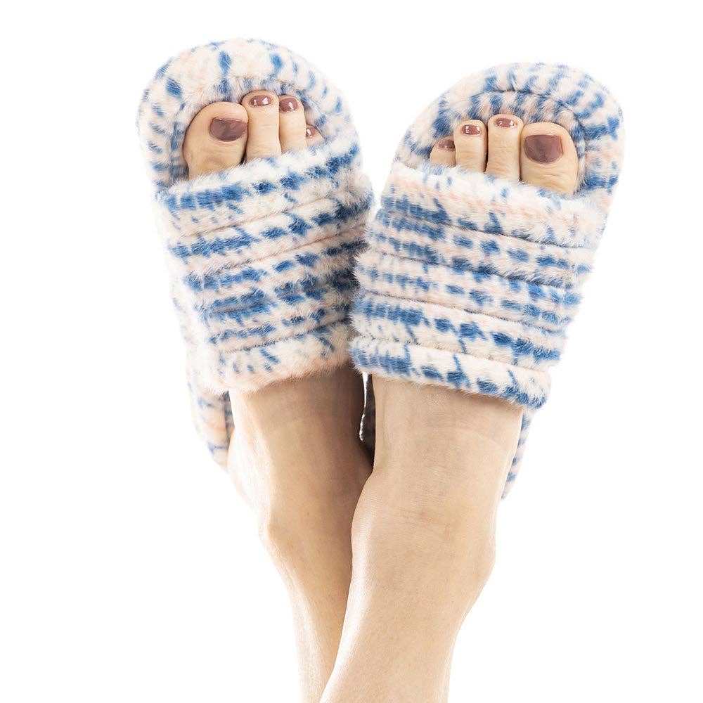 Houndstooth Faux Fur Slippers M/L