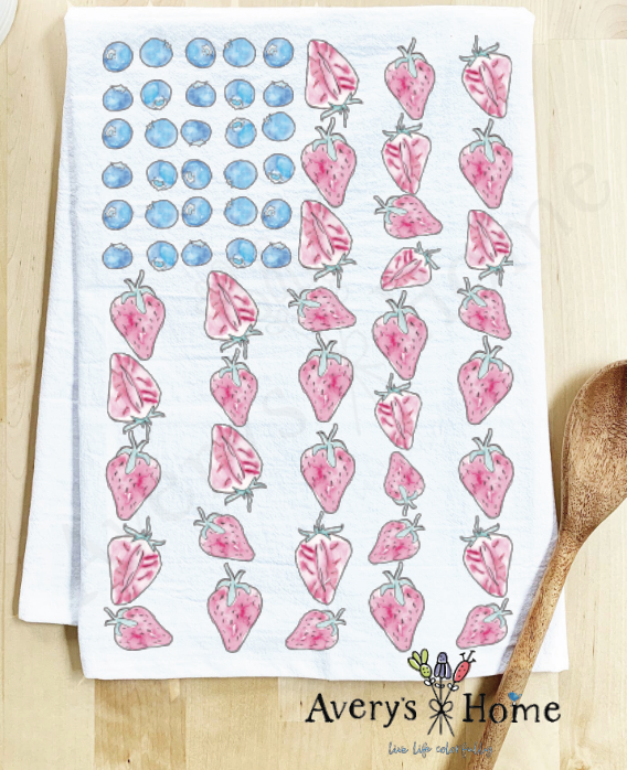 American Flag With Berries Patriotic Kitchen Towel