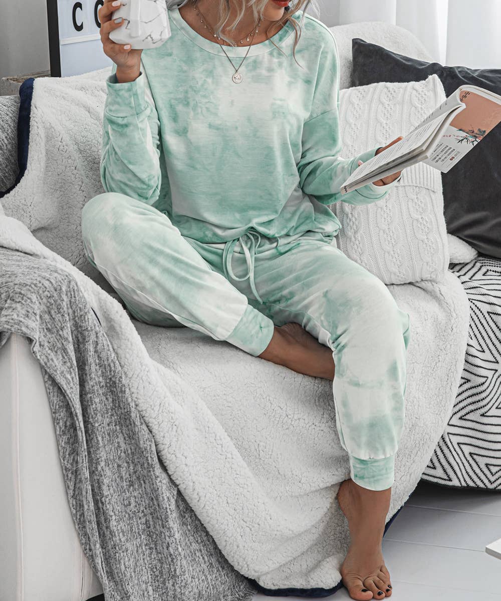 Green Tie Dye Long Sleeves T-shirt and Joggers Set