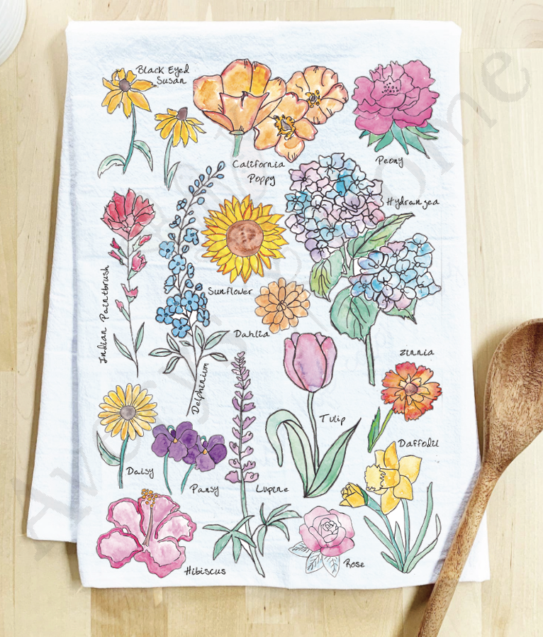 Popular Flowers Flour Sack Kitchen Tea Towel Gardener Gift