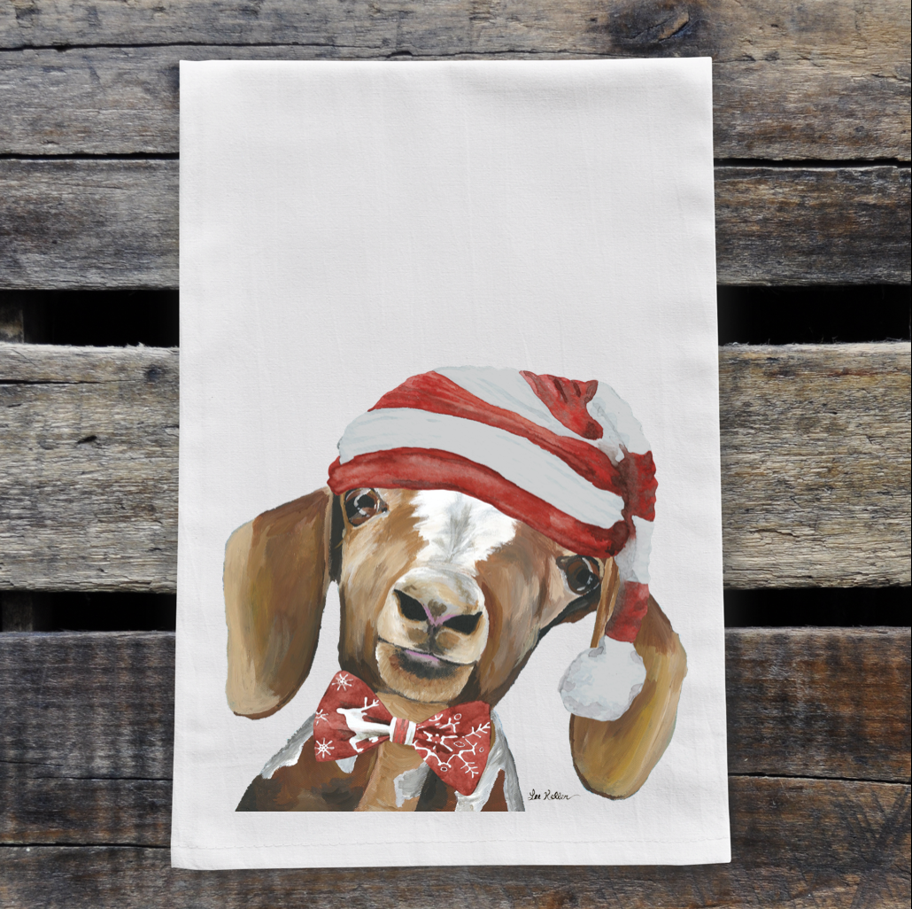 Christmas Goat Millie Towel, Farmhouse Goat Tea Towel