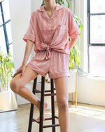 Pink Striped Button Front Pajama Set - Bumble & Bleat Soapery