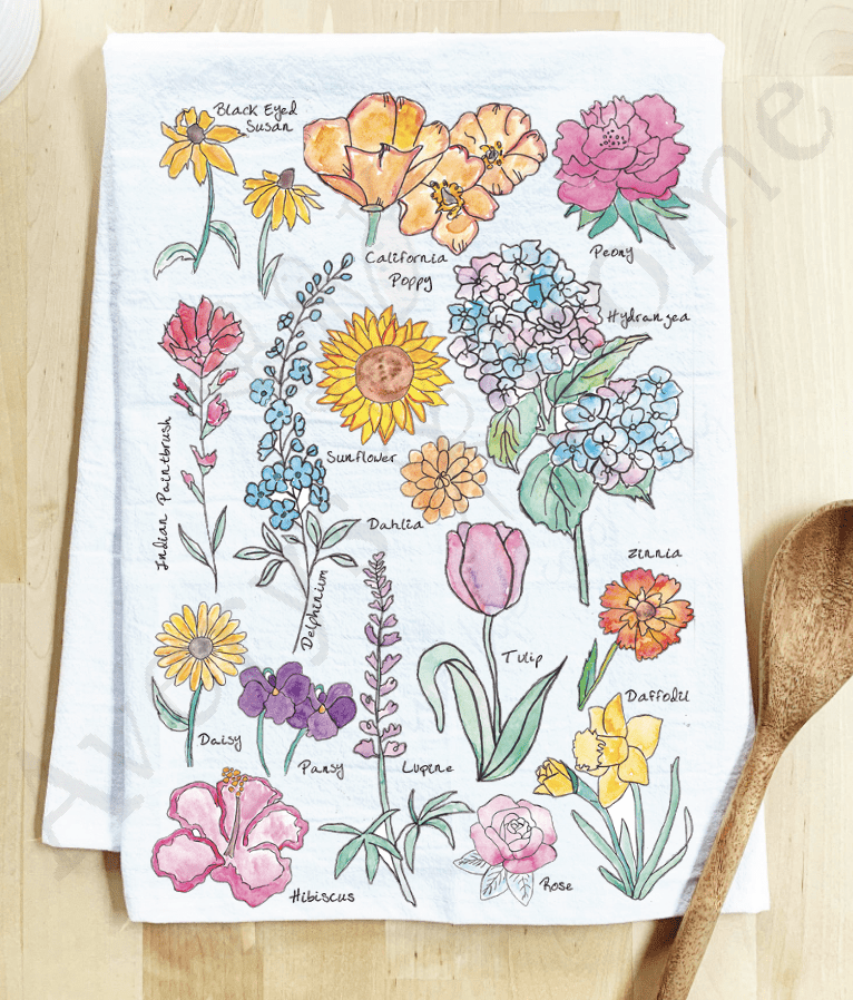 Popular Flowers Flour Sack Kitchen Tea Towel Gardener Gift - Bumble & Bleat Soapery