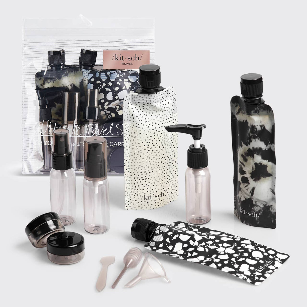 Refillable Ultimate Travel 11pc Set - Black & Ivory - Bumble & Bleat Soapery