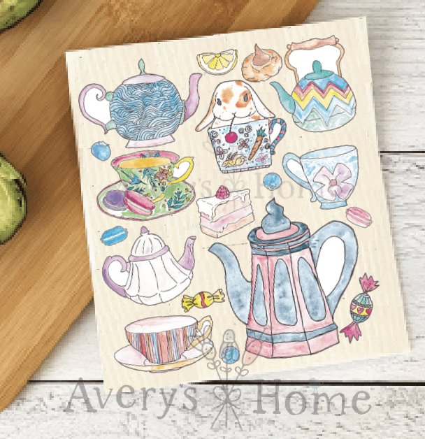 Tea Time Spring Swedish Dish Towel - Bumble & Bleat Soapery