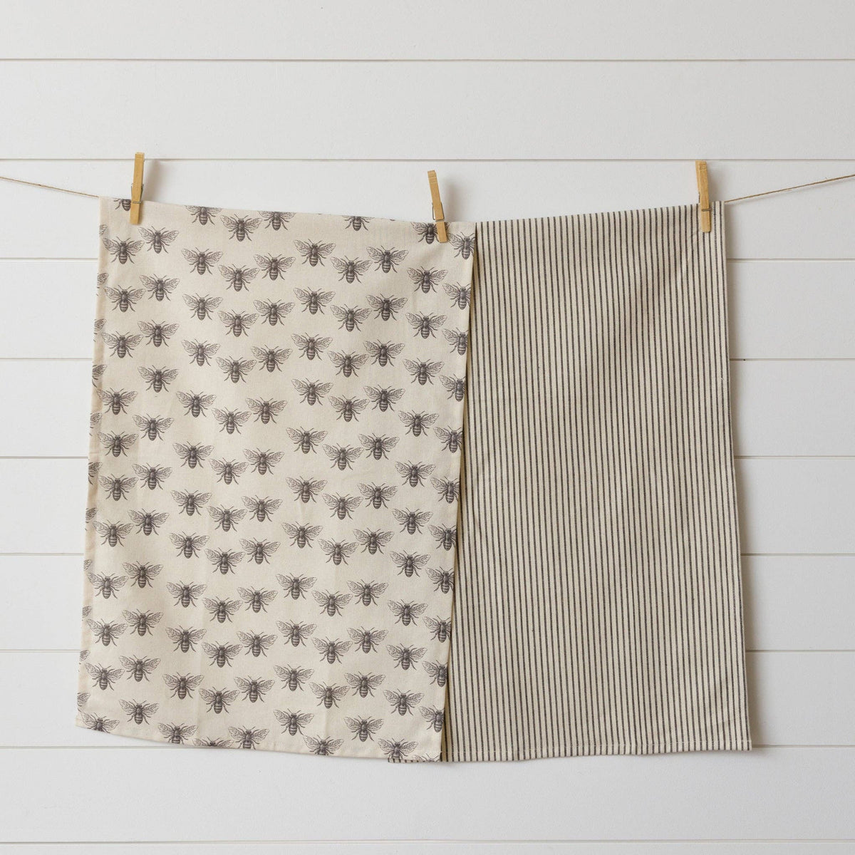 Tea Towels - Black And White Bees, 2Pc Set - Bumble & Bleat Soapery
