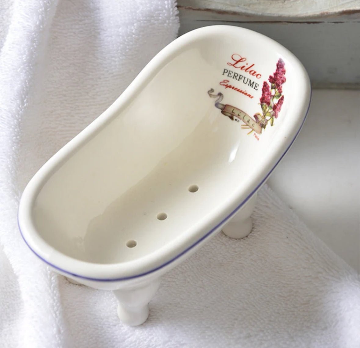 White Ceramic Clawfoot Bathtub Soap dish with Flowers - Bumble & Bleat Soapery